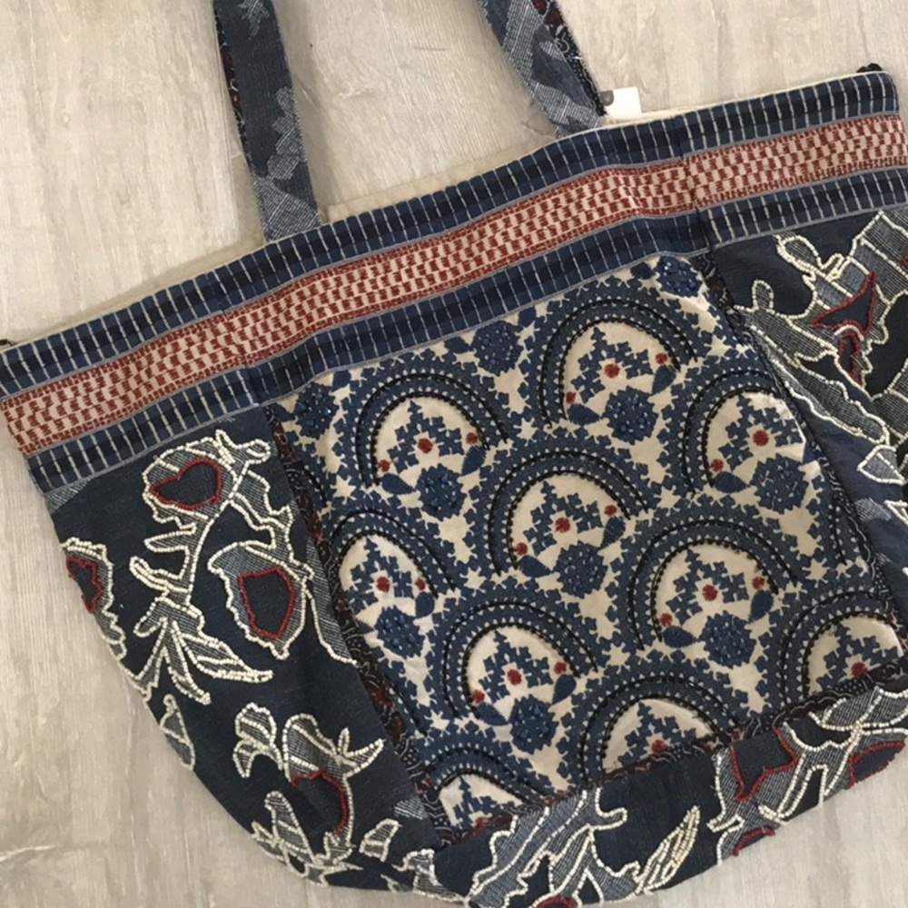 Anthropologie boho tote with beaded embroidery